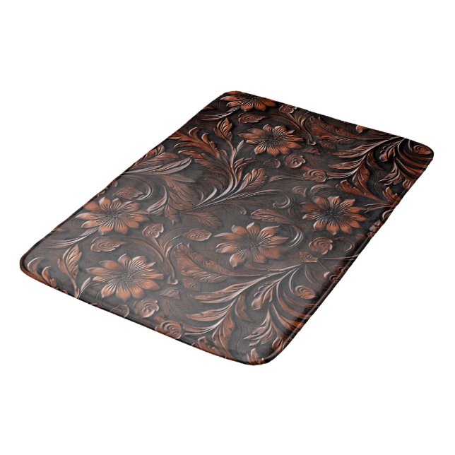 Tapis De Bain Faux Sud-Ouest Brown Fleurs de vache en cuir (Angle)