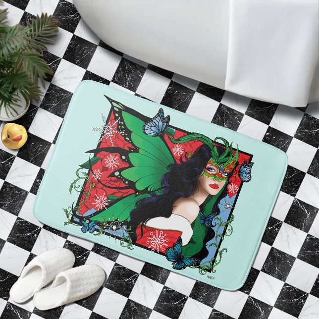Tapis De Bain Fée Solstice Rouge Vert Noël (Créateur téléchargé)
