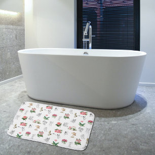 Tapis De Bain Fées Rose Floral & Champignons Motif de fées