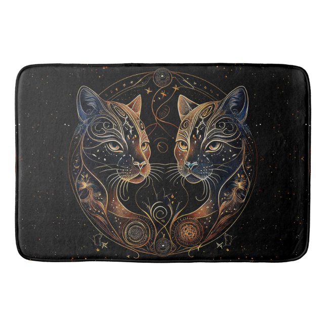 Tapis De Bain Feline artistique Cercle Twin Cats (Devant)