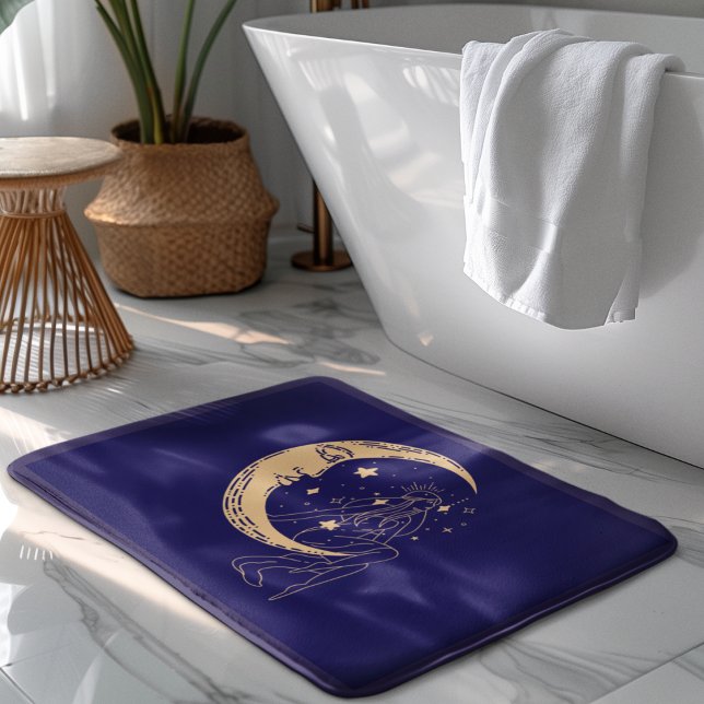 Tapis De Bain Femme céleste lune & étoiles, boho, or élégant (Créateur téléchargé)