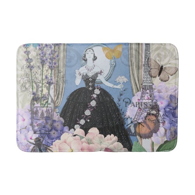 Tapis De Bain Femme élégante bleue Robe fantaisie florale  (Devant)