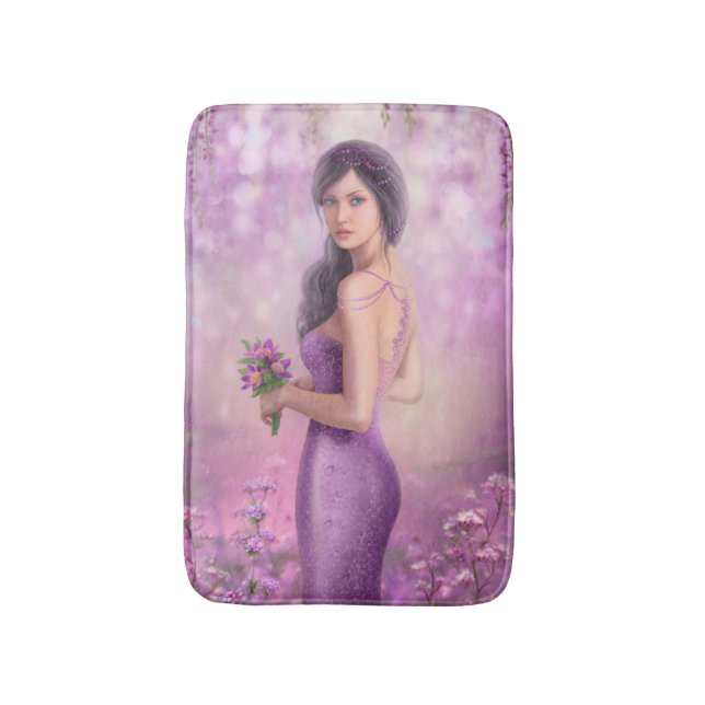 Tapis De Bain Femme Imaginaire aux fleurs violettes Bath Mat (Devant (Vertical))