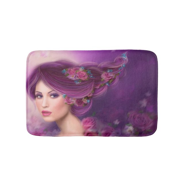 Tapis De Bain Femme Imaginaire avec coiffure violette Bath Mat (Devant)
