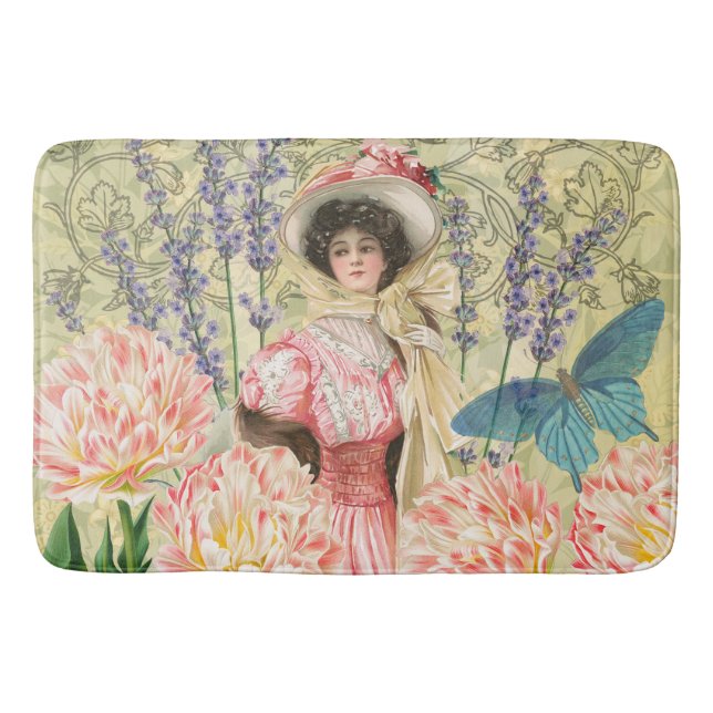 Tapis De Bain Femme victorienne à fleurs roses Régence (Devant)