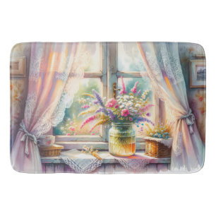 Tapis De Bain Fenêtre de cottage ensoleillée avec fleurs sauvage