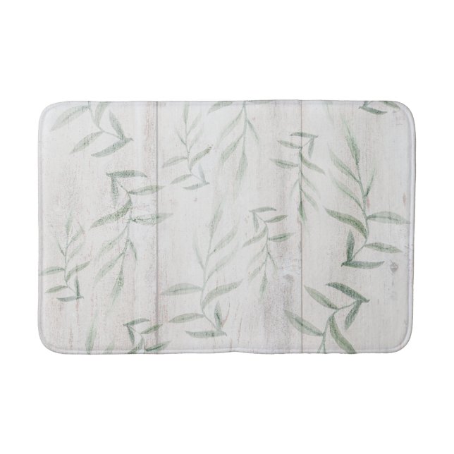 Tapis De Bain Ferme Botanique Blanc Bois Rustique Feuilles (Devant)