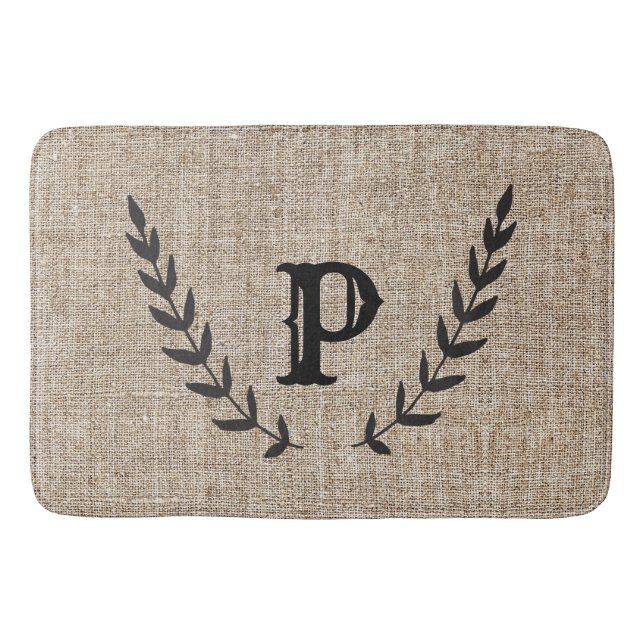 Tapis De Bain Ferme Rustique Burlap & Botanique Noir Laurier (Devant)