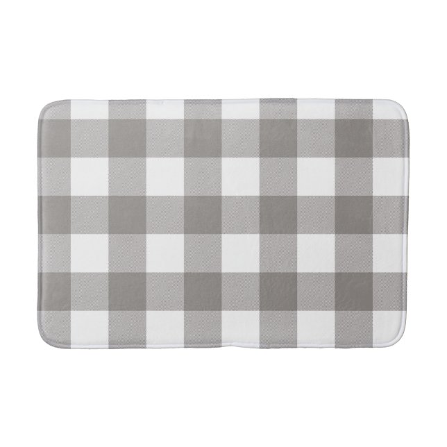 Tapis De Bain Ferme Rustique Gris & Blanc Buffalo Carreaux à car (Devant)