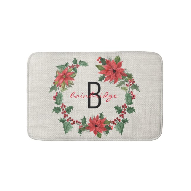 Tapis De Bain Ferme rustique Poinsettia Nom de la couronne Noël (Devant)