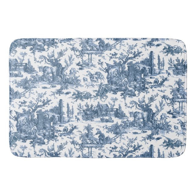 Tapis De Bain Ferme vintage Rustique Français Toile Bleu & Blanc (Devant)