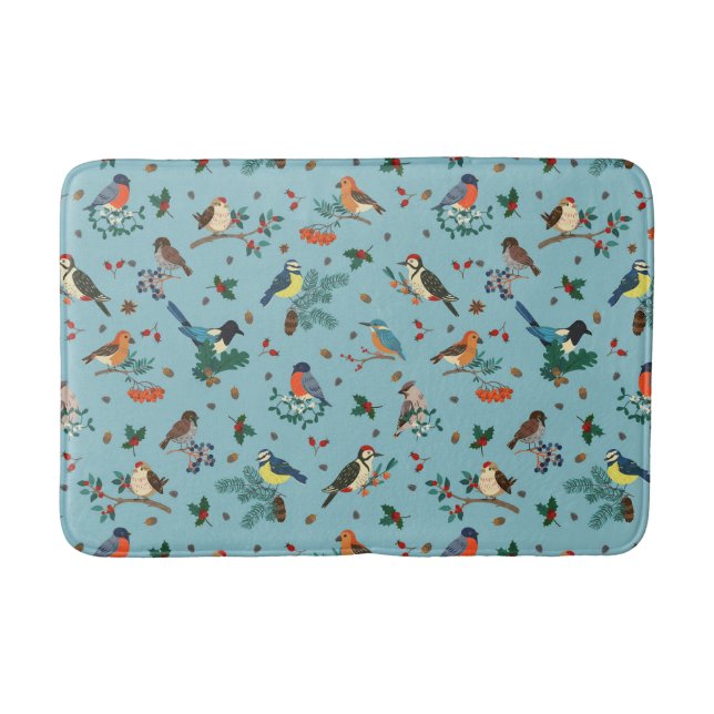 Tapis De Bain Festif Oiseaux d'hiver Motif de Noël (Devant)