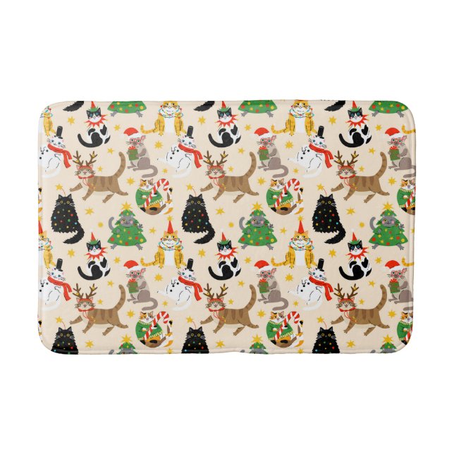 Tapis De Bain Festive Chats Motif de Noël (Devant)