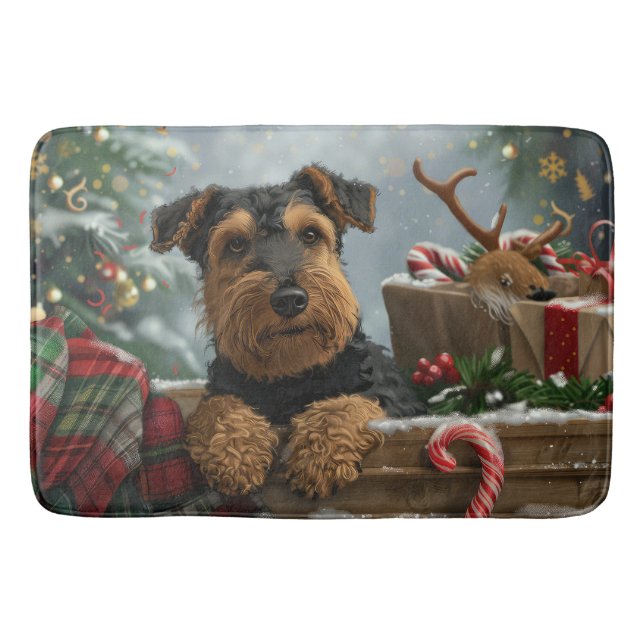 Tapis De Bain Festive de Noël de Chien Airedale (Devant)