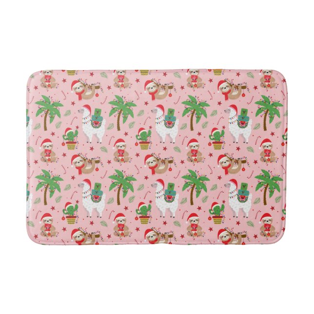 Tapis De Bain Festive Sloths and Llamas Motif de vacances (Devant)