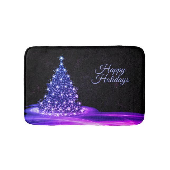 Tapis De Bain Fête de Noël Arbre Rose Bleu Hiver Noir Rustique (Devant)
