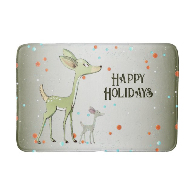 Tapis De Bain Fête de Noël Cerfs Verts Vacances Mignon (Devant)