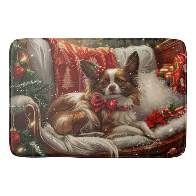 Tapis De Bain Fête de Noël de chien de Papillon (Devant)