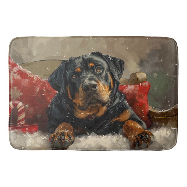 Tapis De Bain Fête de Noël de chien Rottweiler (Devant)