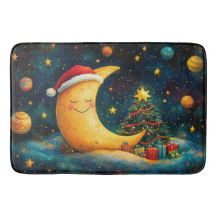 Tapis De Bain Fête de Noël drôle Lune Galaxy