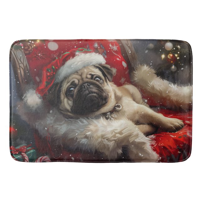Tapis De Bain Fête de Noël du chien Carlin (Devant)