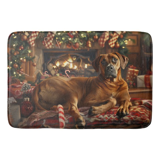 Tapis De Bain Fête de Noël du chien de Rhodesian Ridgeback (Devant)