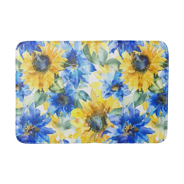 Tapis De Bain Fête des mariées Fleurs Jaunes Bleues (Devant)