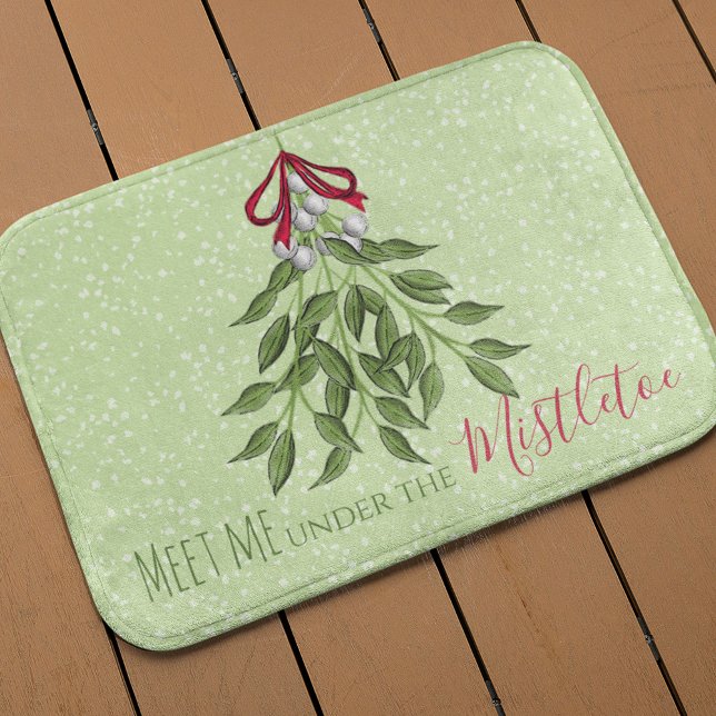 Tapis De Bain Fêtes de Noël Whimsical tendance sur mesure (Meet me under the mistletoe holiday bath mat)