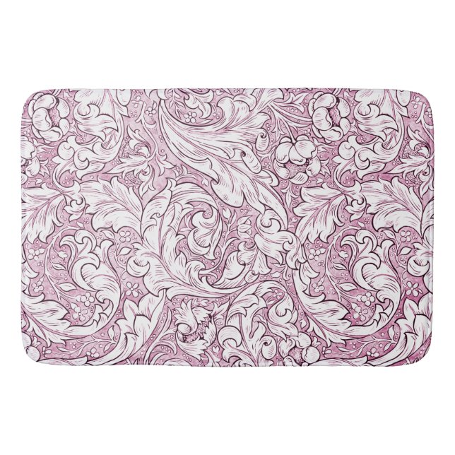 Tapis De Bain Feuillage baroque orné rose (Devant)