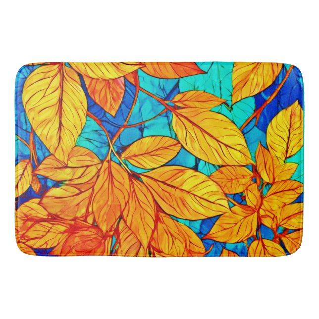Tapis De Bain Feuillage d'automne doré : Peinture Feuille brilla (Devant)