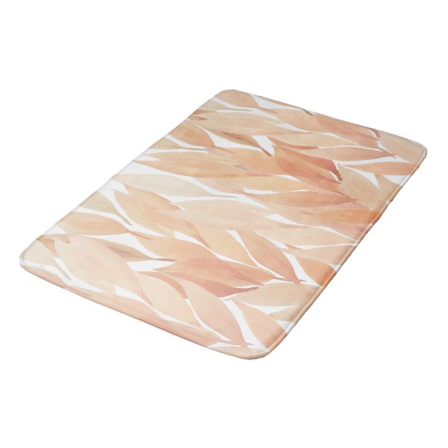 Tapis De Bain Feuillage de pêche rose tons pastel aquarelle (Angle)