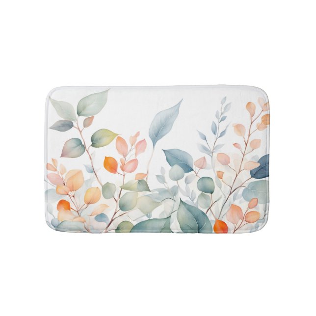 Tapis De Bain Feuillage Vert Bleu Orange Feuilles (Devant)