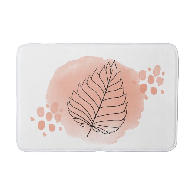 Tapis De Bain Feuille Abstraite d'aquarelle de pêche moderne (Devant)