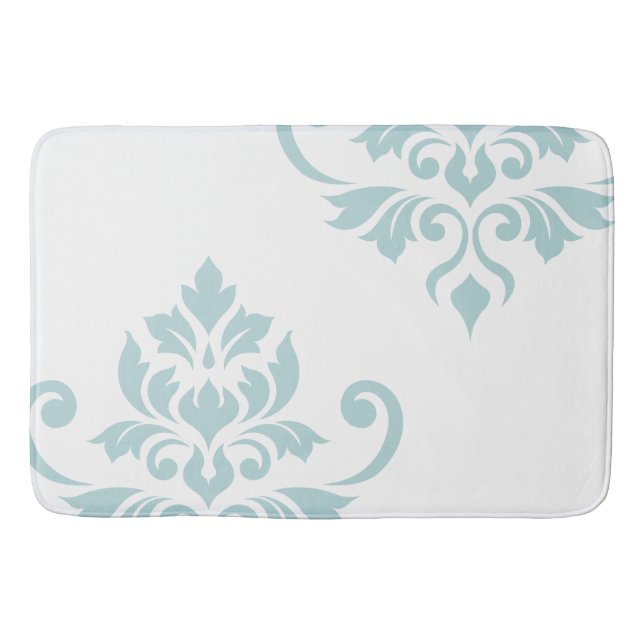 Tapis De Bain Feuille Damask Art I Duck Egg bleu sur blanc (Devant)