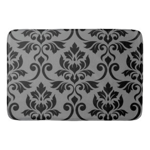 Tapis De Bain Feuille Damask Lg Motif noir sur gris