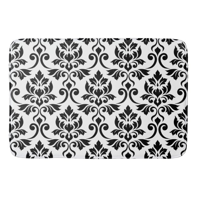 Tapis De Bain Feuille Damask Patte noir sur blanc (Devant)