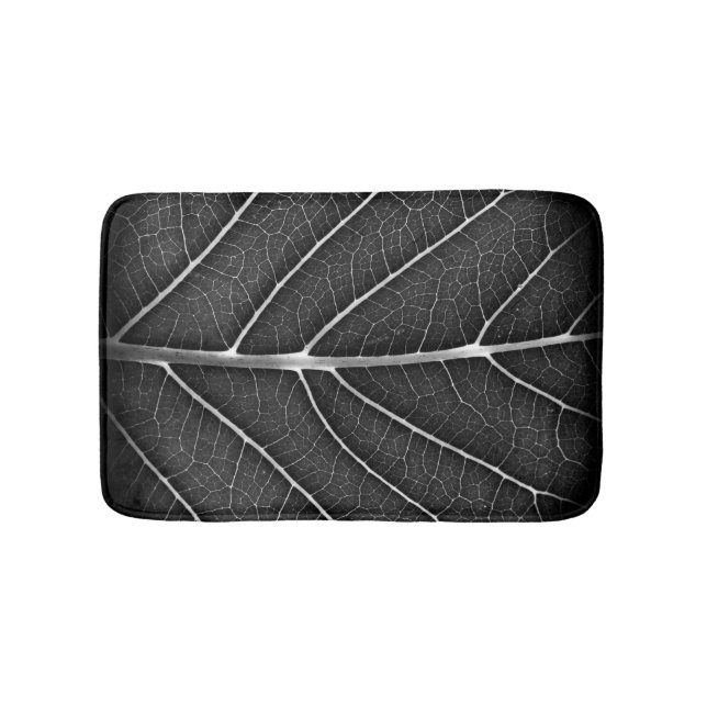 Tapis De Bain Feuille lumineuse noir et blanc en gros plan (Devant)