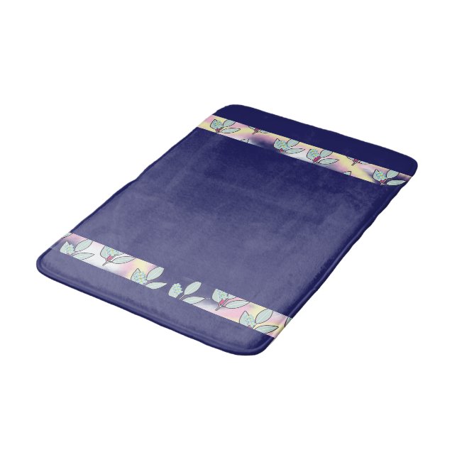 Tapis De Bain Feuille verte Arc-en-ciel Bleu (Angle)