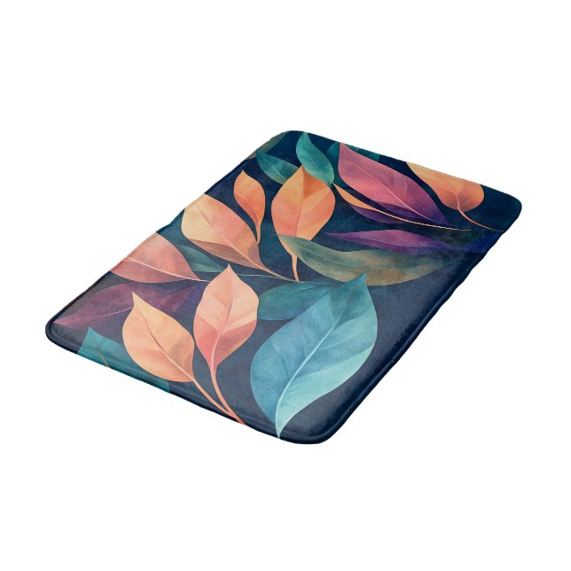 Tapis De Bain Feuilles Abstraites Colorées (Angle)