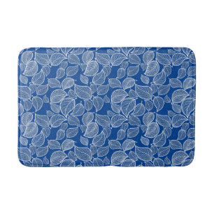 Tapis De Bain Feuilles blancs sur le billard bleu