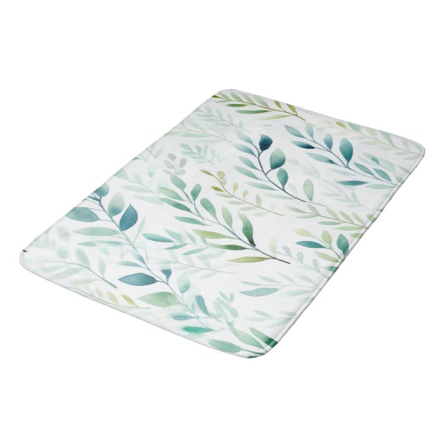 Tapis De Bain Feuilles blancs verts (Angle)