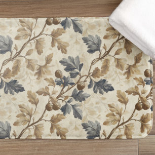 Tapis De Bain Feuilles de chêne vintage   Bleu et or élégant