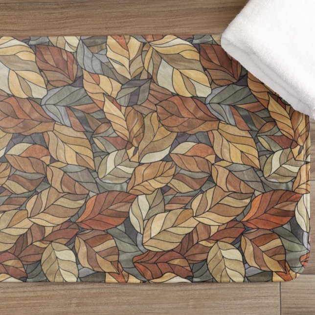 Tapis De Bain Feuilles de chute en verre tendu - Rustique automn (Créateur téléchargé)