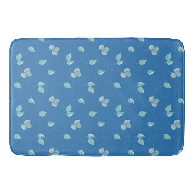 Tapis De Bain Feuilles de eucalyptus tendance sur fond bleu fran (Devant)