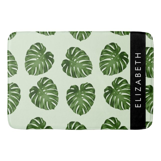 Tapis De Bain Feuilles de palme, Motif tropical, Votre nom (Devant)