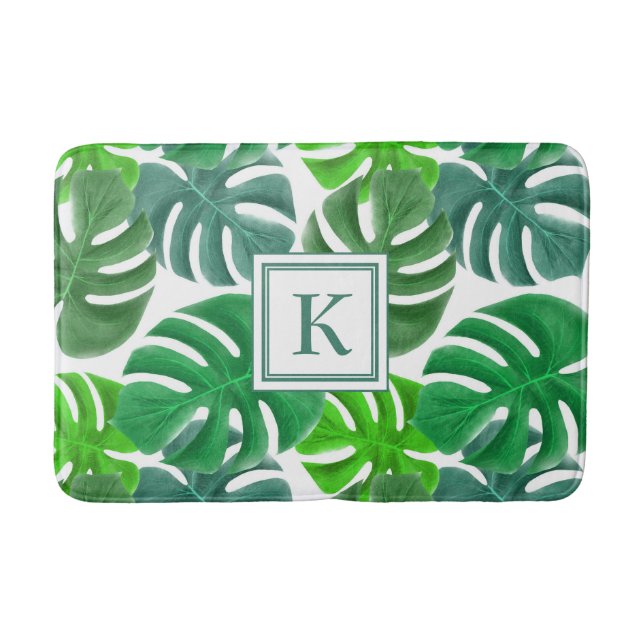 Tapis De Bain Feuilles de palmier à monogramme moderne (Devant)