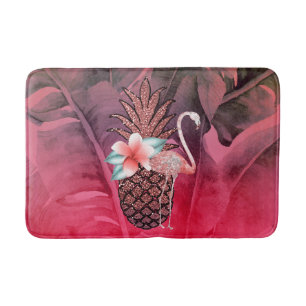 Tapis De Bain Feuilles de palmier deananas pailleté tropical ros