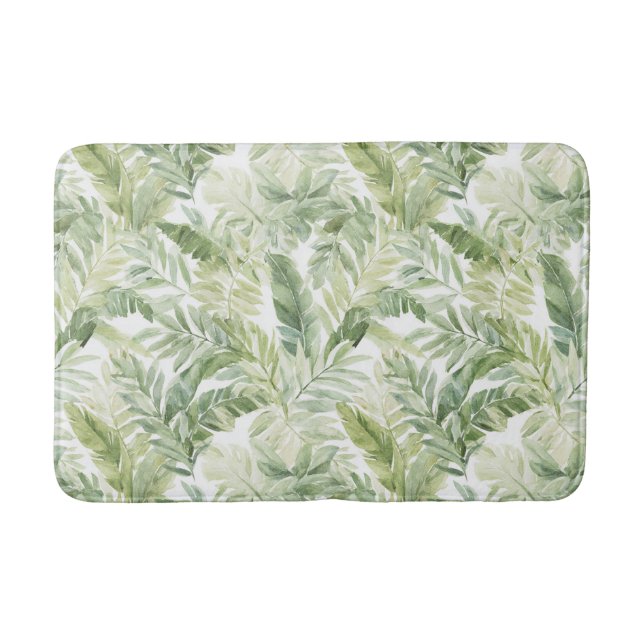 Tapis De Bain Feuilles de palmier vert tropical (Devant)