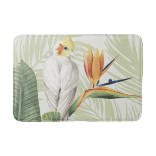 Tapis De Bain Feuilles de palmiers à oiseaux blancs