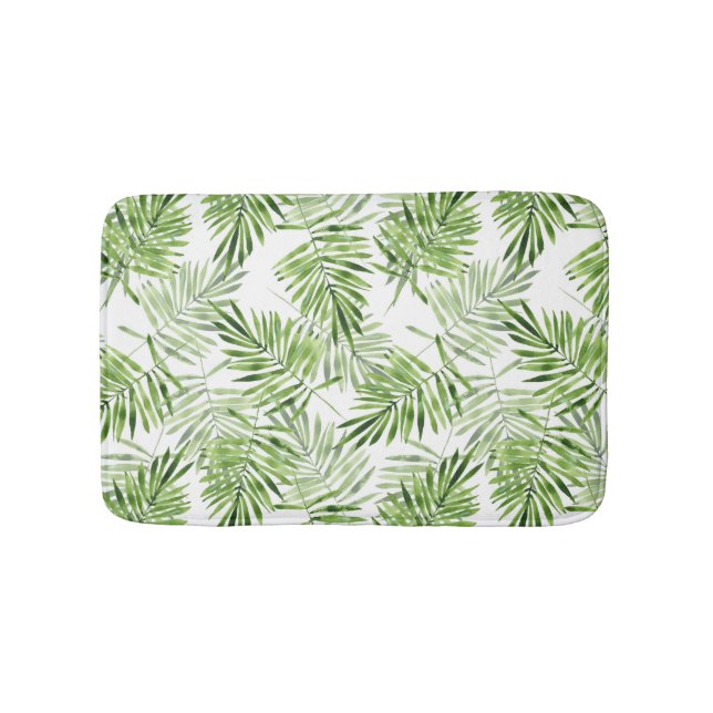 Tapis De Bain Feuilles de palmiers verts. Motif aquarelle (Devant)